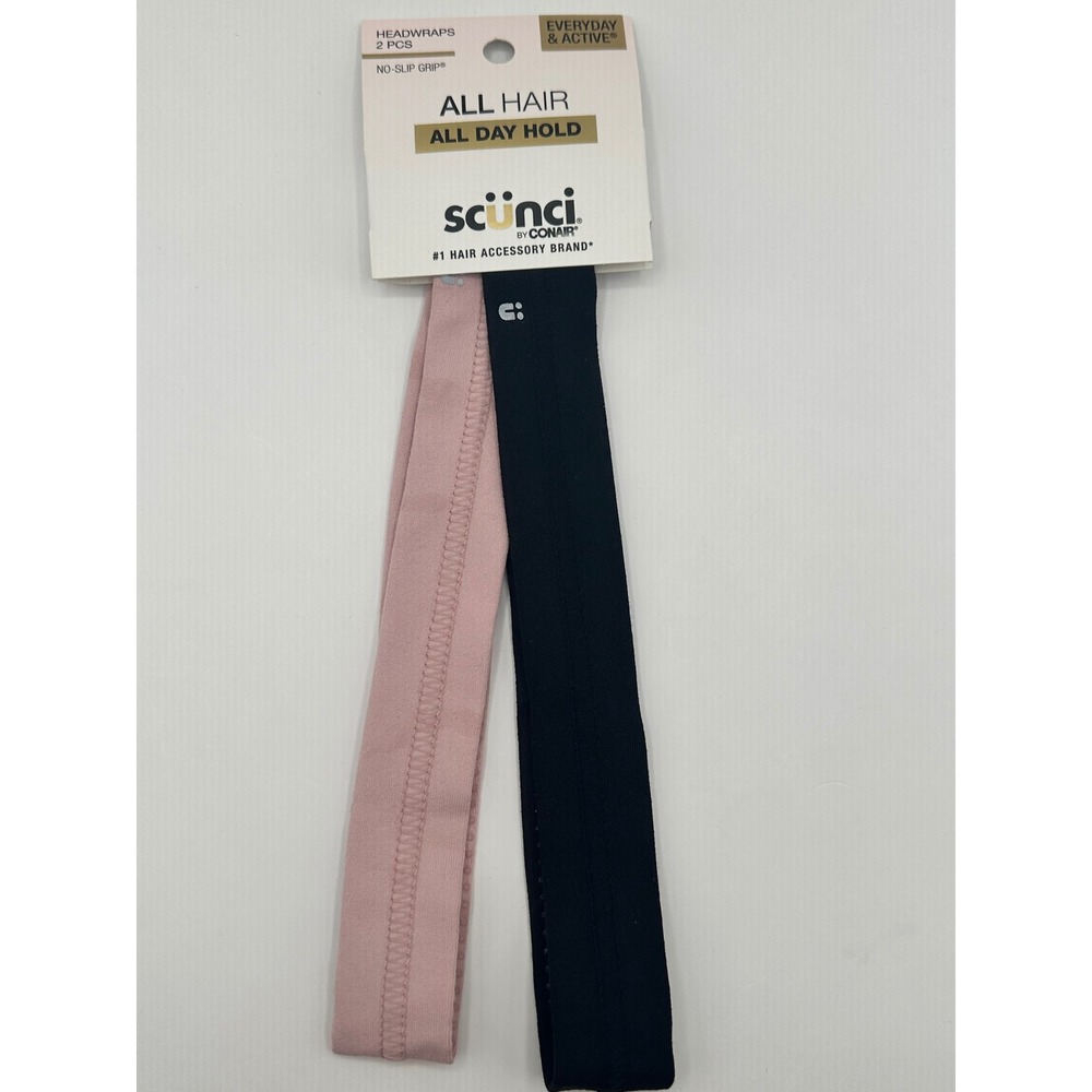 Scunci Headwraps 2-Piece Set, All Hair‎ All Day Hold, Black and Pink